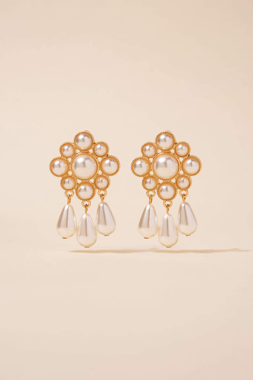 Kaia Floral Pearl Cluster & Tassel Earrings | Gold
