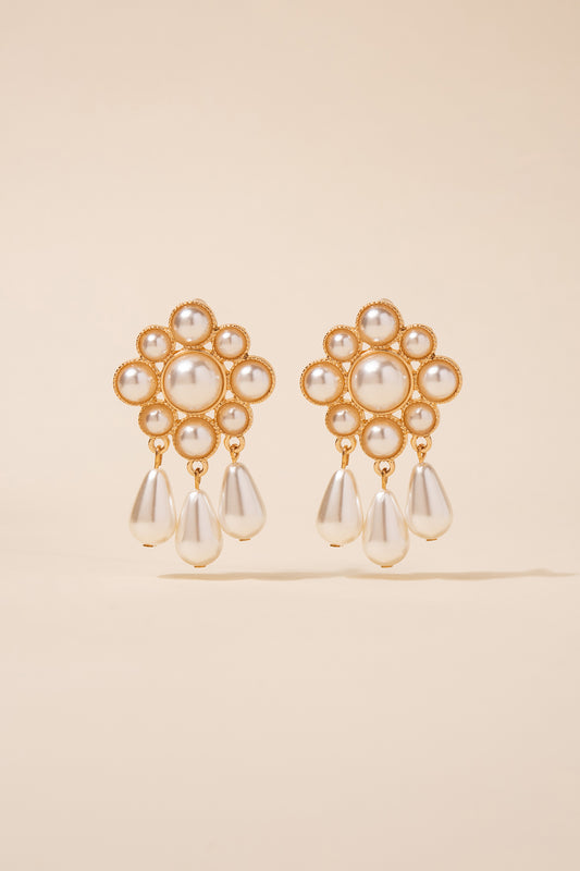Kaia Floral Pearl Cluster & Tassel Earrings