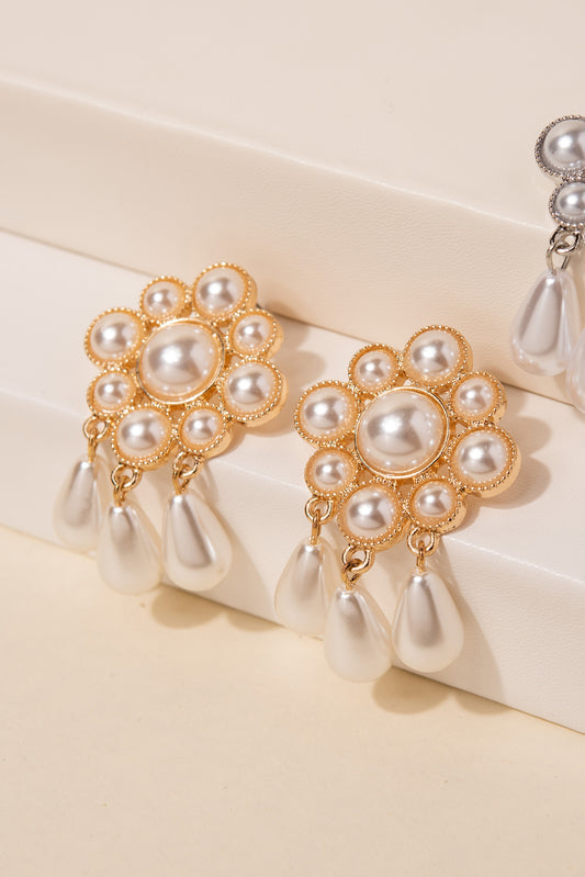 Kaia Floral Pearl Cluster & Tassel Earrings | Gold