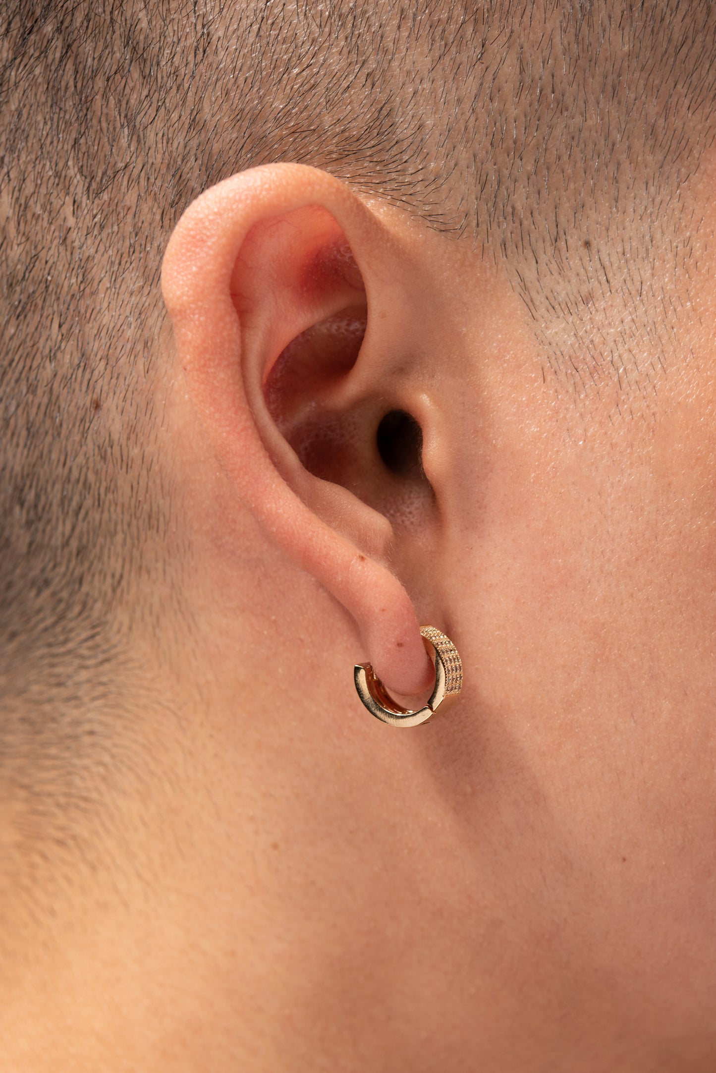 Cubic Zirconia Pave Huggie Hoop Earrings - Gold