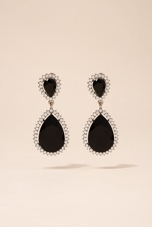 Sun Burst Rhinestone Clip-On Drop Earrings | Black