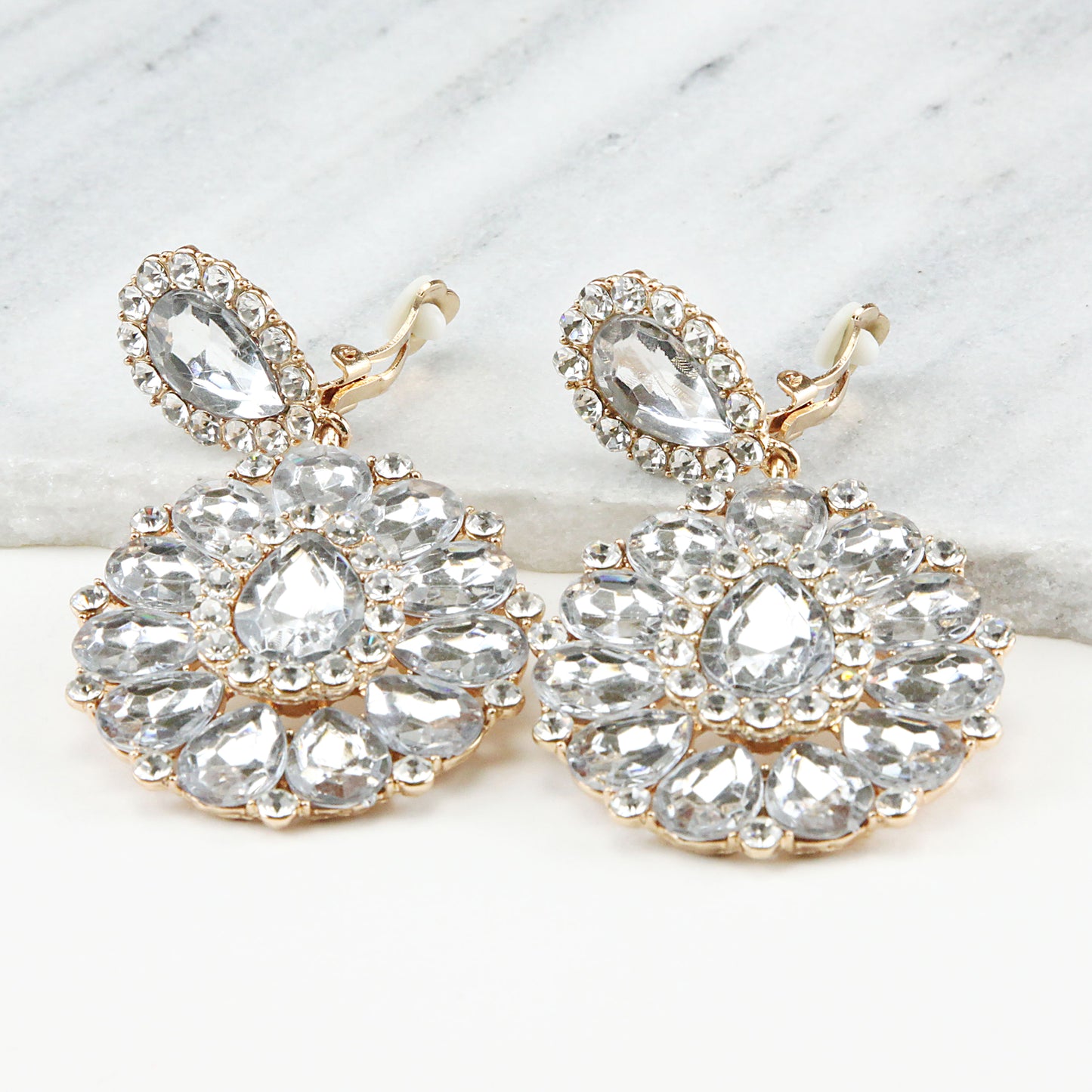 Ember Teardrop Stone Dangle Clip-on Earrings
