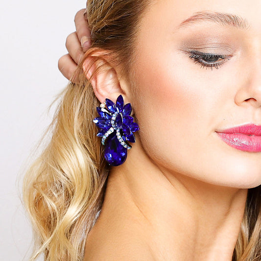 Presley Statement Teardrop Stone Clip-on Earrings | Royal Blue
