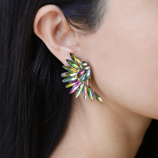 Hannah Angel Wings Clip-on Earrings | Green Rainbow