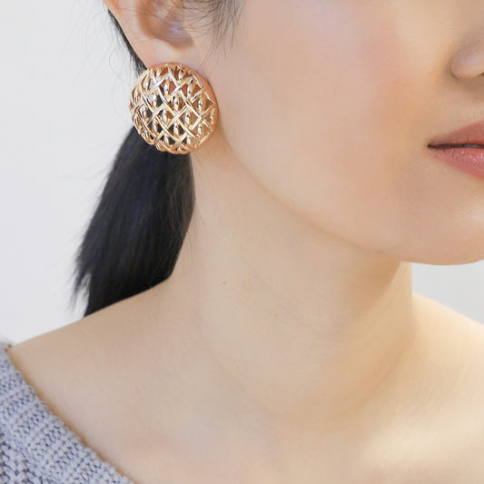 Kiana Large Round Basket Woven Clip-on Earrings