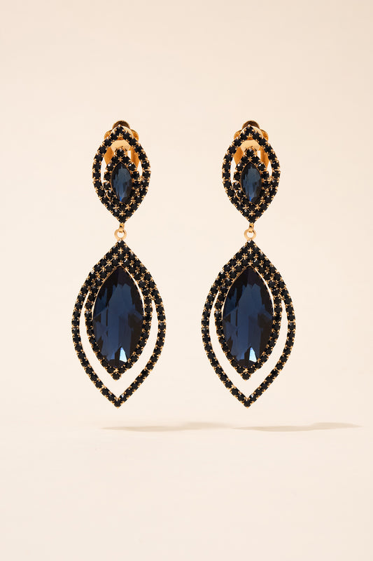 Zara Double Halo Teardrop Clip-on Earrings | Navy
