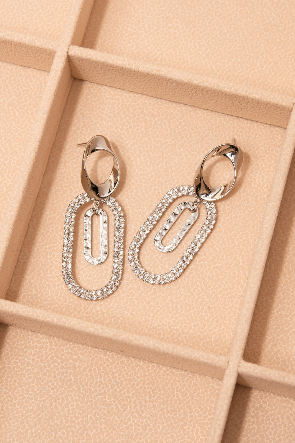 Bethany Rhinestone Double Paperclip Earrings | Silver