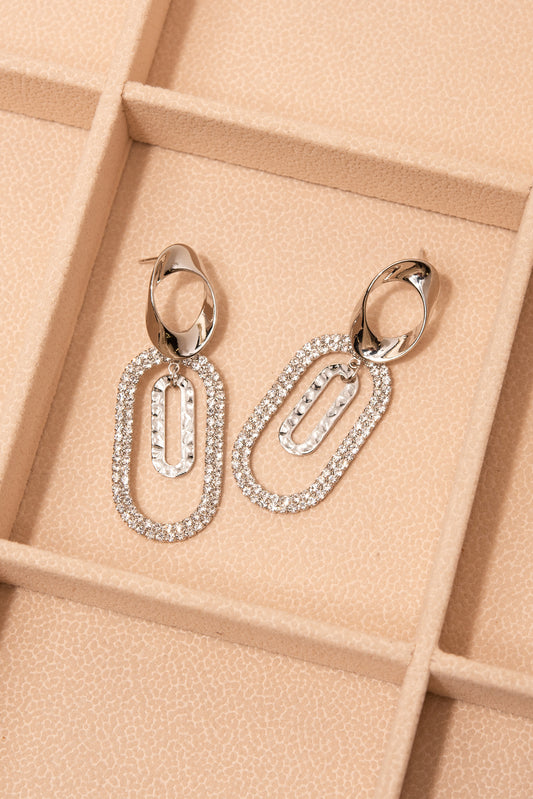 Bethany Rhinestone Double Paperclip Earrings | Silver