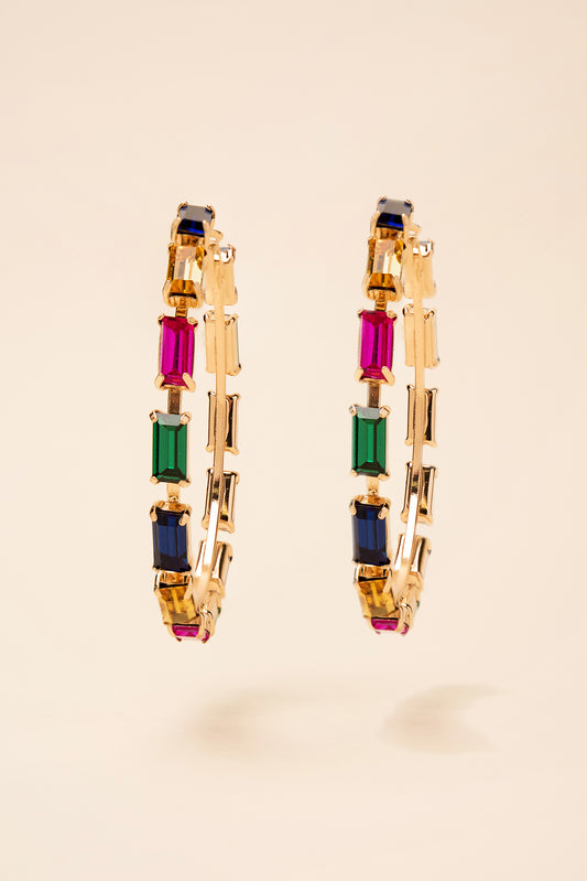 Crissy Rectangle Rhinestone Hoops | Multicolor