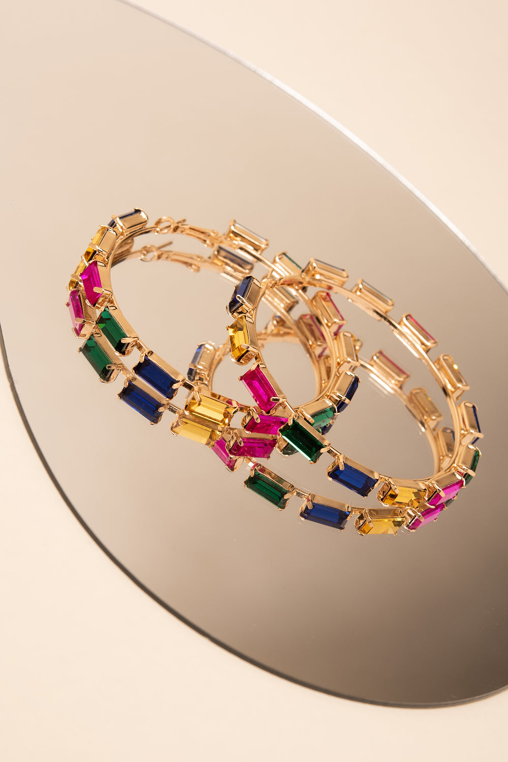 Crissy Rectangle Rhinestone Hoops | Multicolor