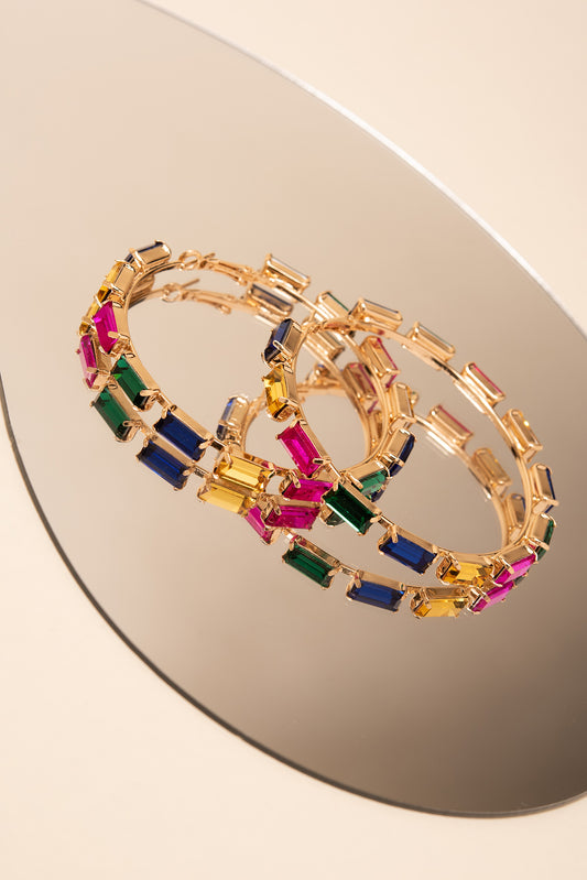 Crissy Rectangle Rhinestone Hoops | Multicolor