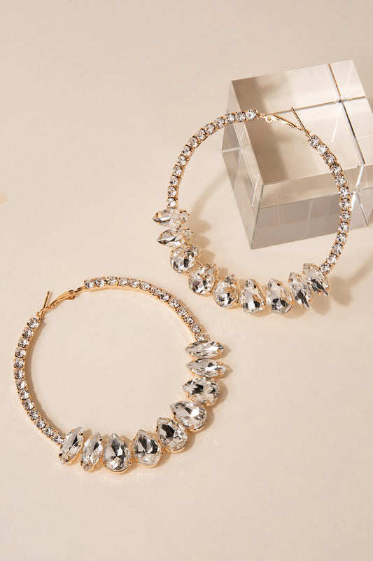 Rhinestone Embellished Hoop Earrings | Gold