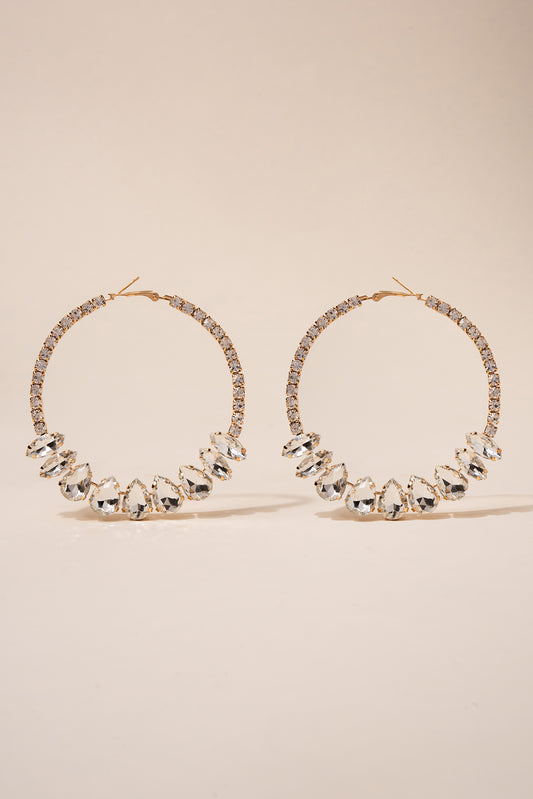Rhinestone Embellished Hoop Earrings | Gold