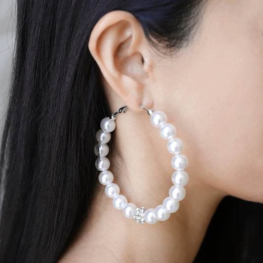 The London Pearl Hoops | Silver