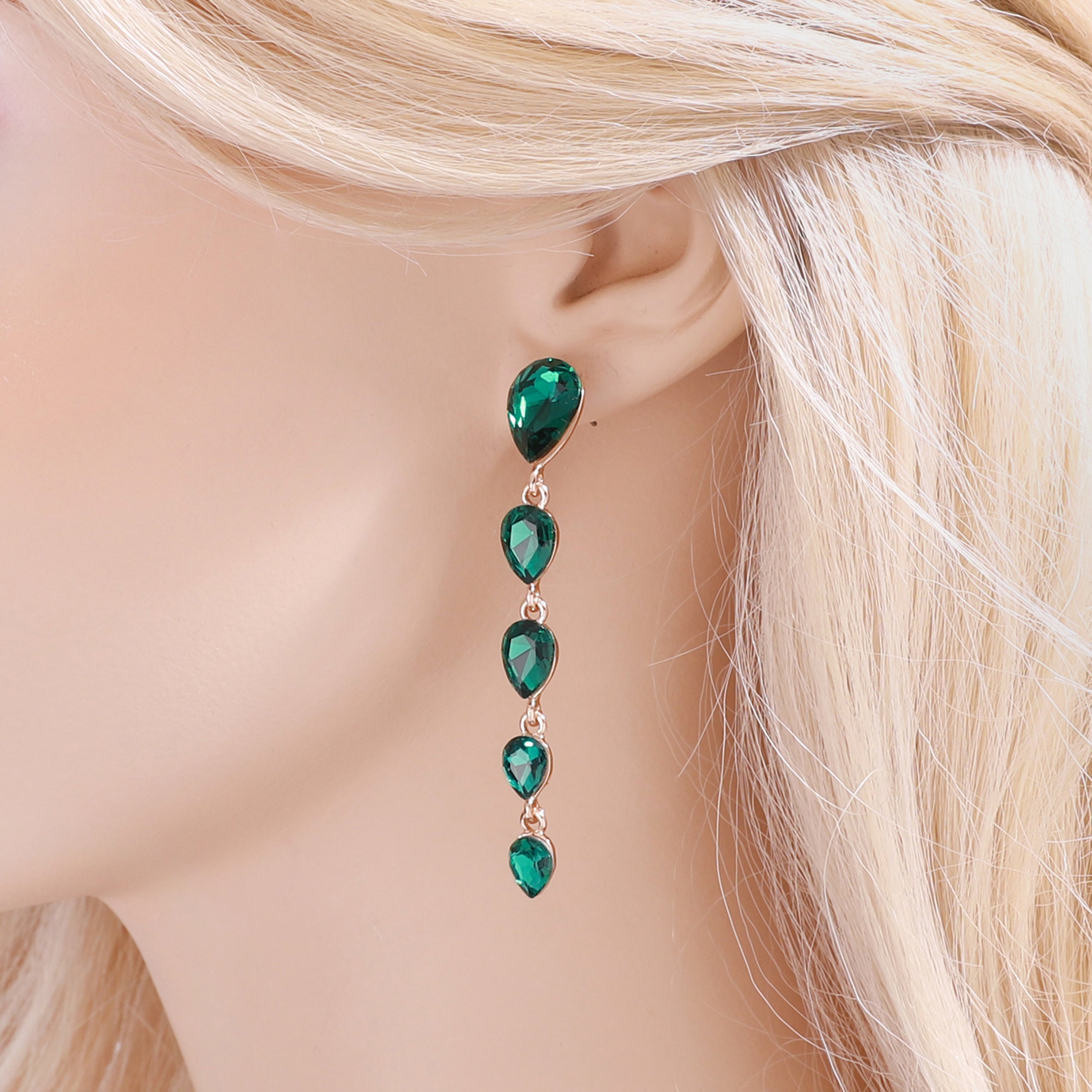 Isla Teardrop 5-Tiered Drop Earrings | Green