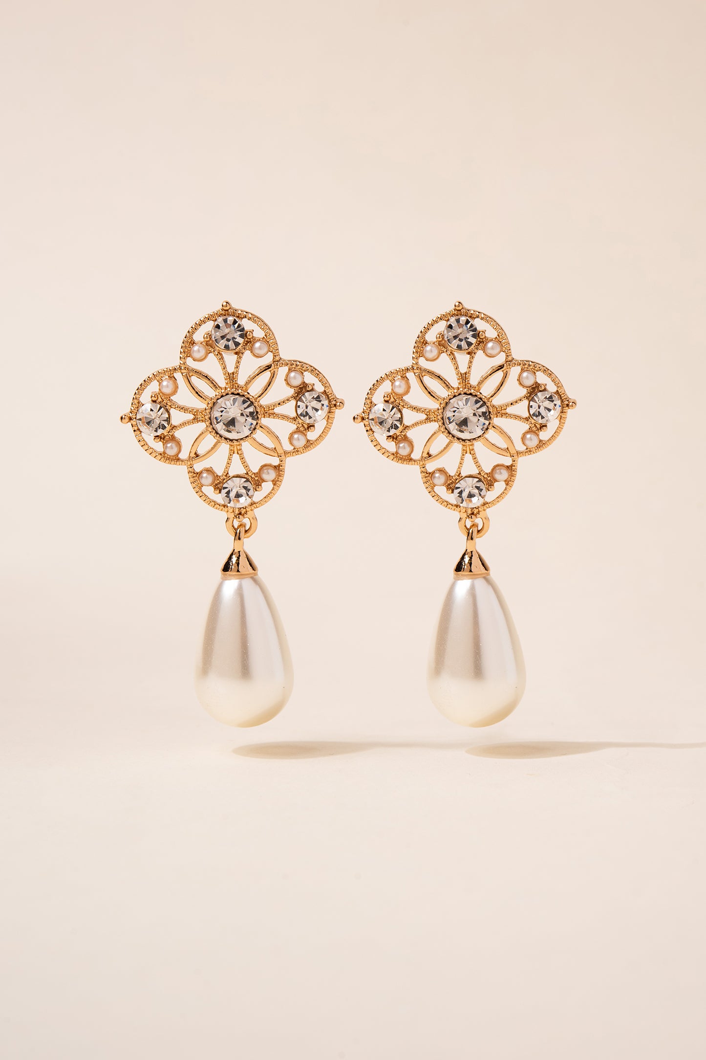 Kimberly Flower Pearl Drop Earrings