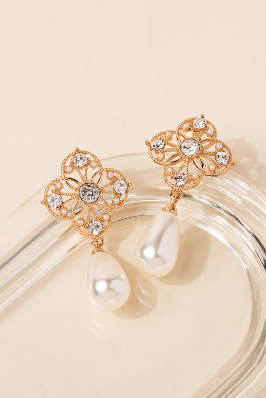 Kimberly Flower Pearl Drop Earrings | Gold