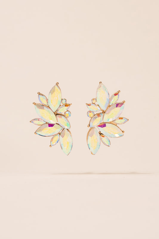 Crescent Rhinestone Cluster Earrings | Gold Iridescent