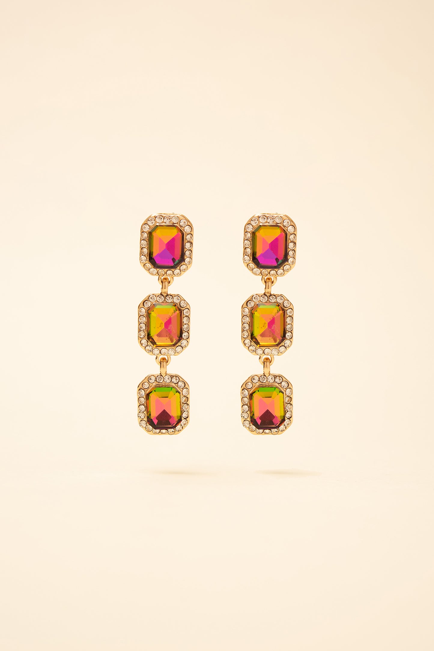 Emily 3-Tier Emerald Cut & Halo Earrings