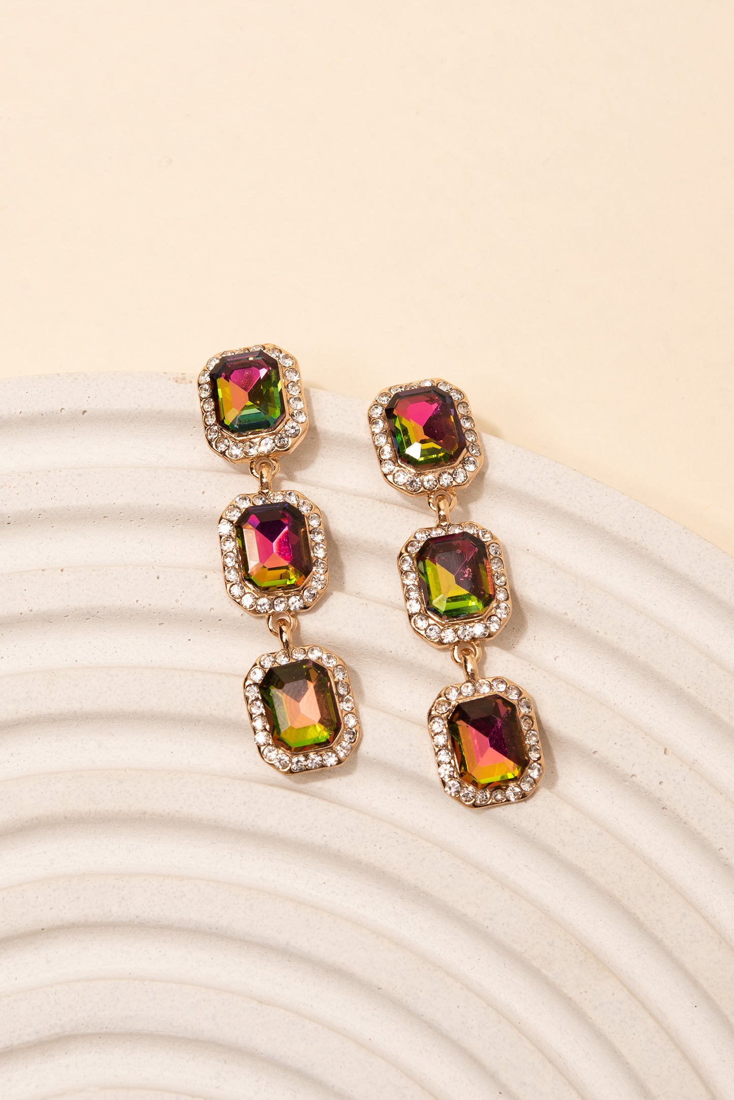Emily 3-Tier Emerald Cut & Halo Earrings