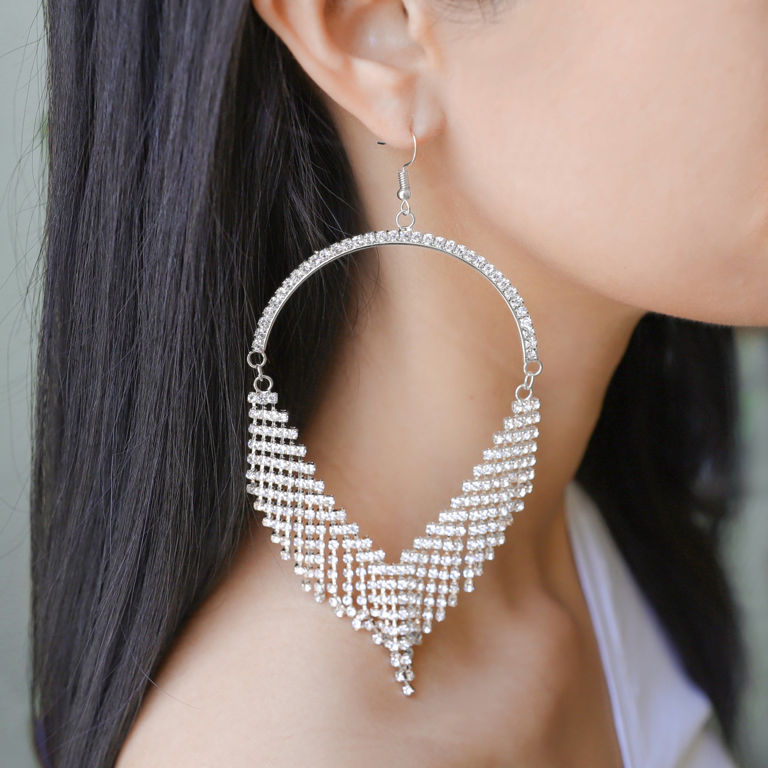 Mogul Half Hoop Rhinestone Earrings | Silver
