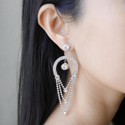 Crescent Half Hoop Drop Rhinestone Post Earrings | Rose Gold