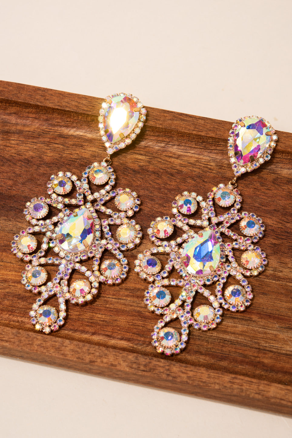Atrium Teardrop Rhinestone Post Earrings | Gold Iridescent