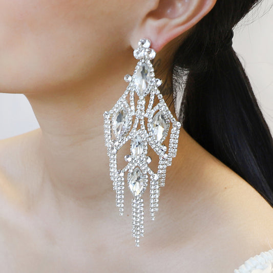 Lustre Fringe Rhinestone Drop Earrings | Silver
