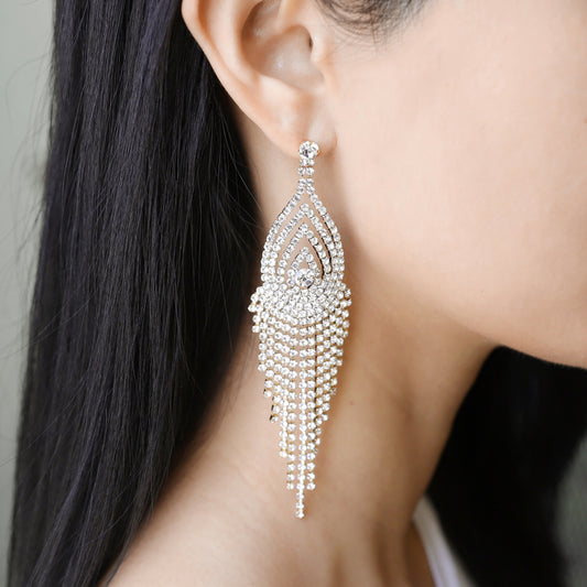 Ellie Glitzy Rhinestone Chandelier Post Earrings | Gold