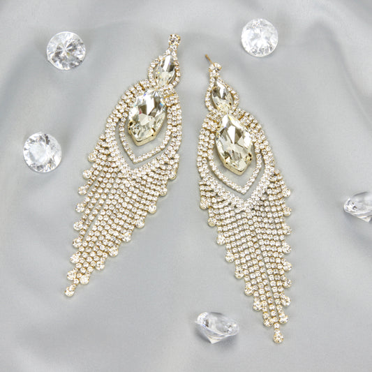 Ivanna Large Rhinestone Chandelier Post Earrings | Gold