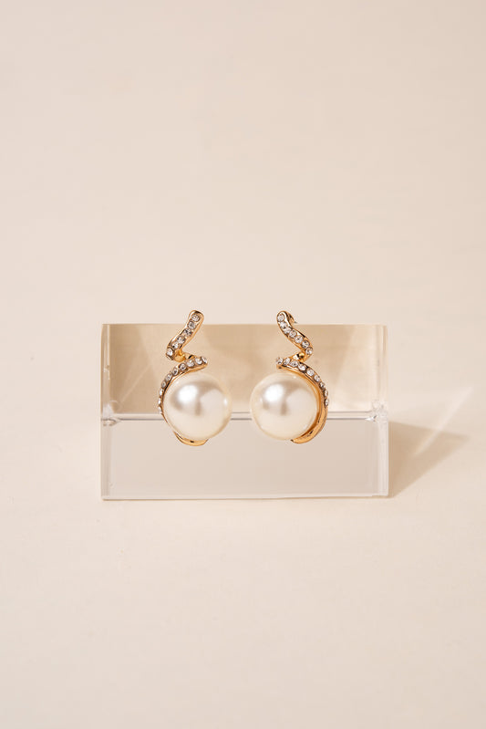 Rhinestone Swirl with Pearl Earrings | Gold