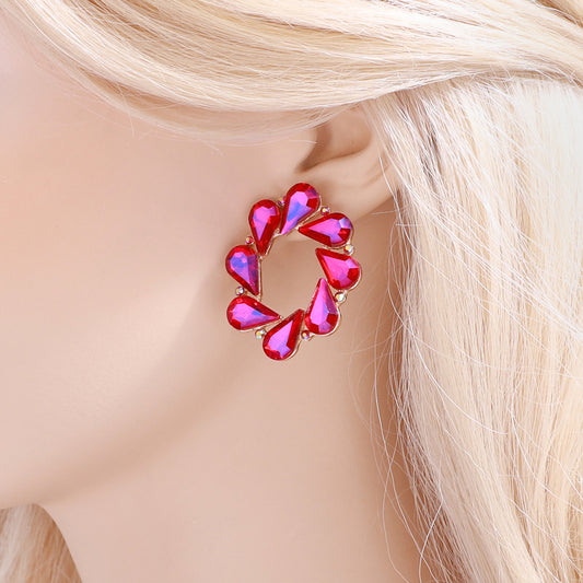 Cosmic Circular Teardrop Post Earrings | Fuchsia