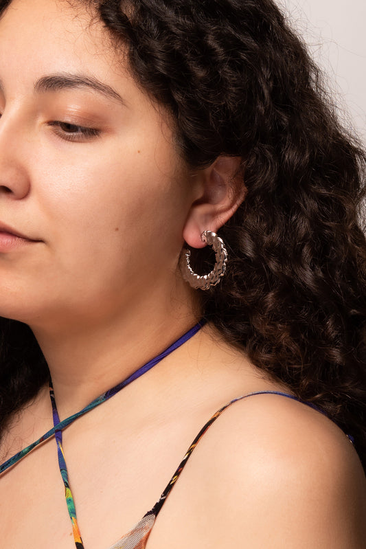 Daphne Plated Hammered Mini Hoops | Silver
