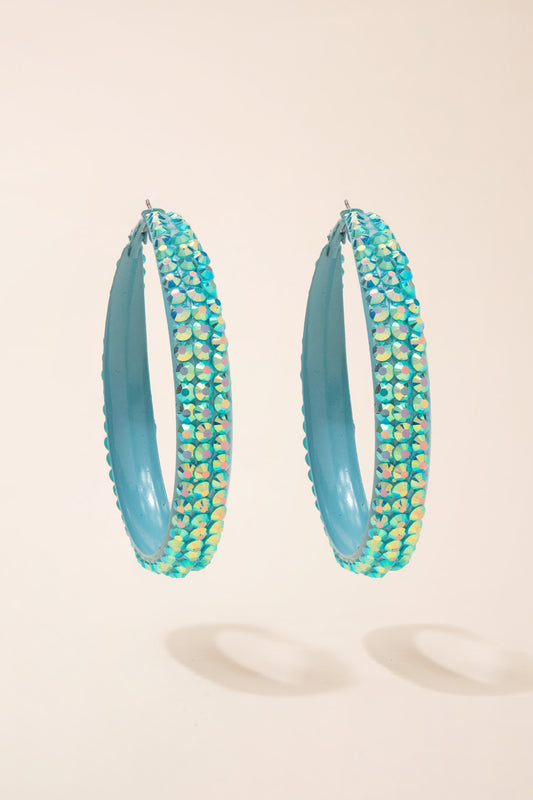 Ariel Rhinestone Hoop Earrings | Aqua