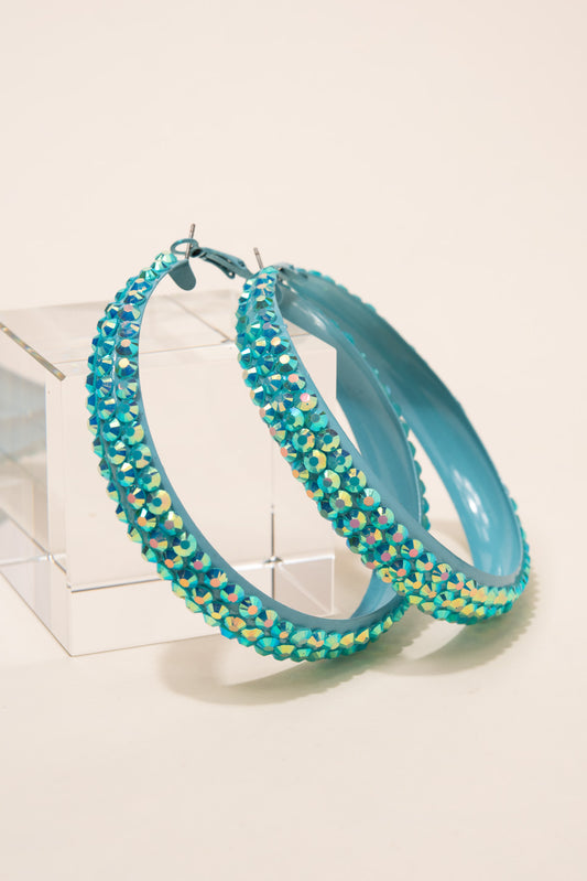 Ariel Rhinestone Hoop Earrings | Aqua