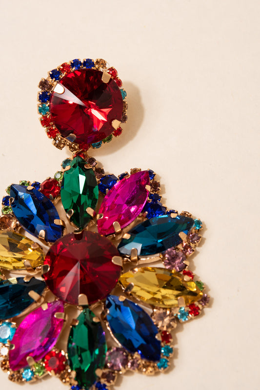 Renata Flower Stone Drop Earrings | Gold
