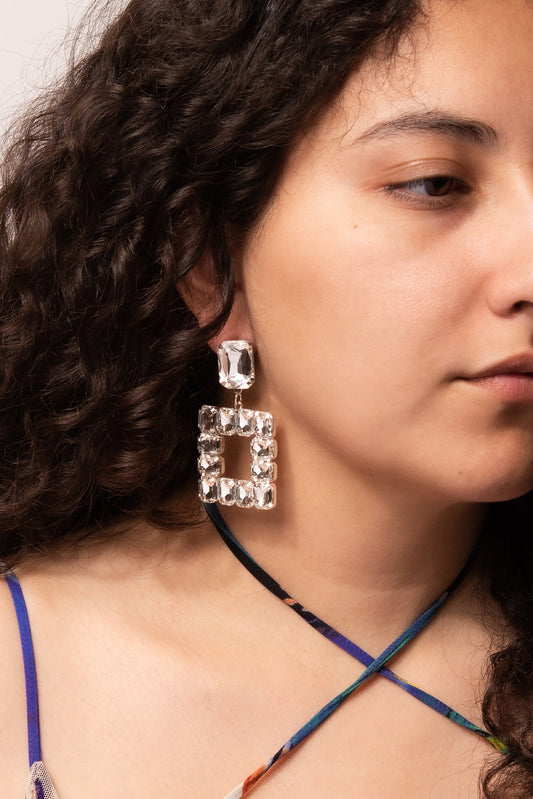 Audra Open Square Earrings | Silver