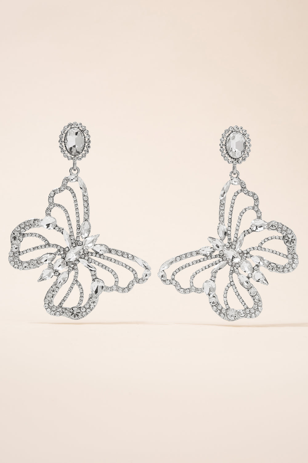 Kaz Large Butterfly Stone Drop Earrings | Silver