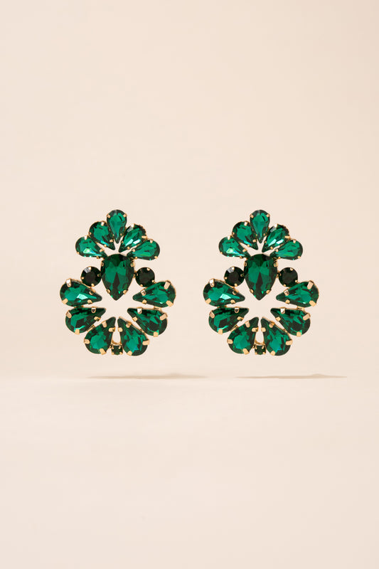 Valerie Floral Rhinestone Earrings | Green