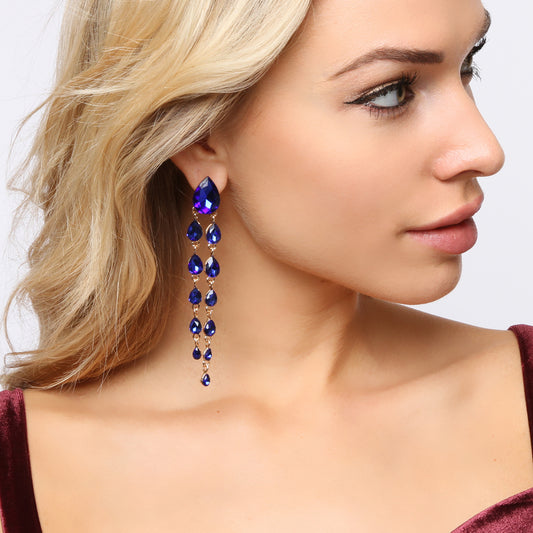 Clara Teardrop Two Tier Dangle Post Earrings | Royal Blue