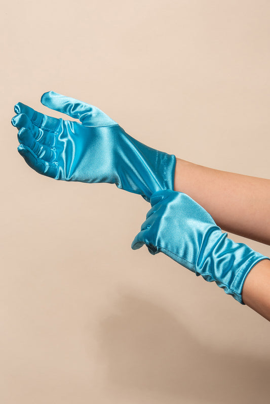 Sadie Wrist Length Satin Gloves - Aqua
