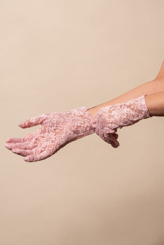 Katherine Wrist Length Laced Gloves | Pink