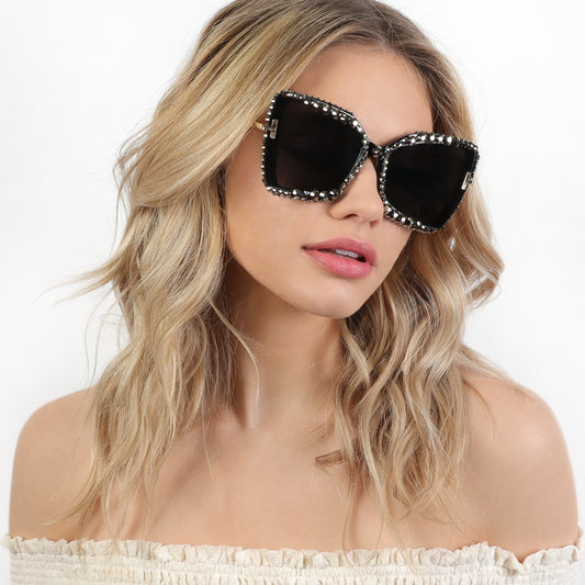 Stephanie Rounded Cat Eye Rhinestone Sunglasses | Hemitite