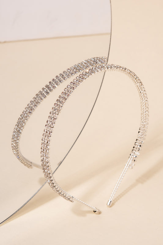 Elizelle 3-Line Rhinestone Headband | Silver