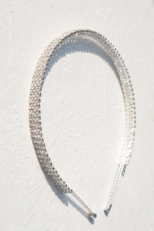 Elizelle 3-Line Rhinestone Headband | Silver