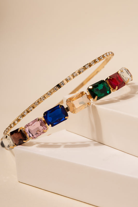 Gems & Studs Double Band Headband | Multicolor