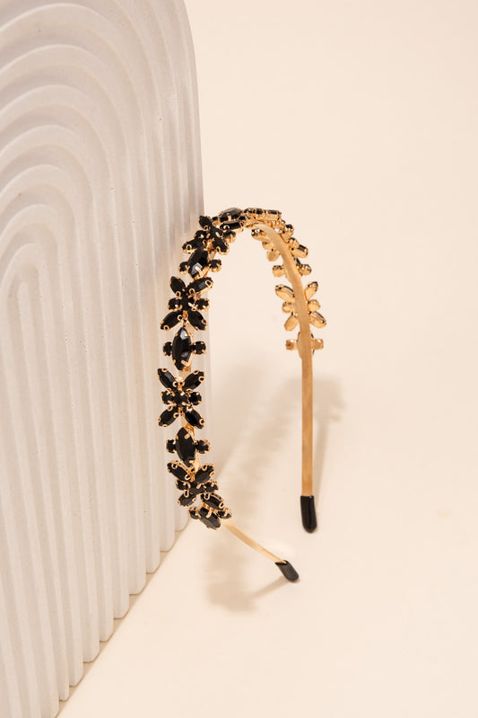Floral Marquise Rhinestone Headband | Black