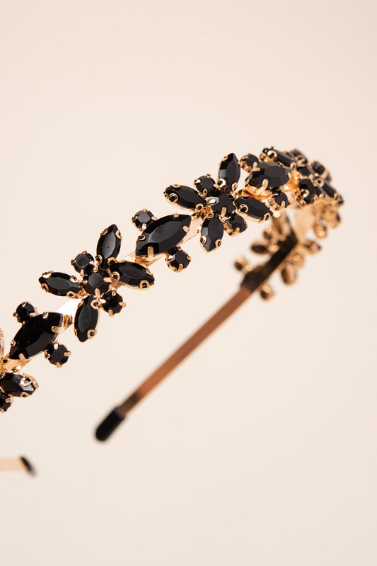 Floral Marquise Rhinestone Headband | Black
