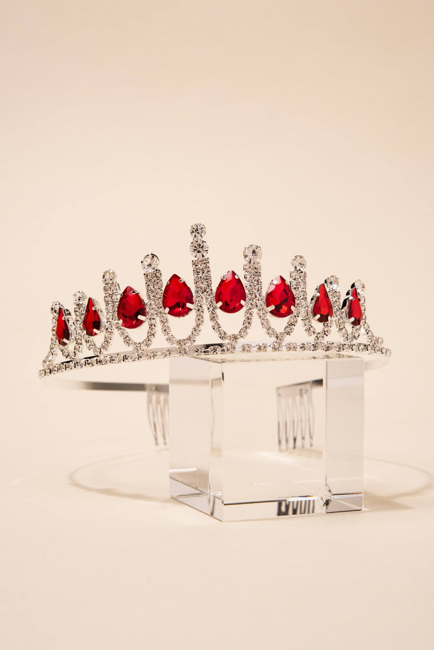 Amy Pointed Chandelier & Teardrop Crystal Tiara - Red