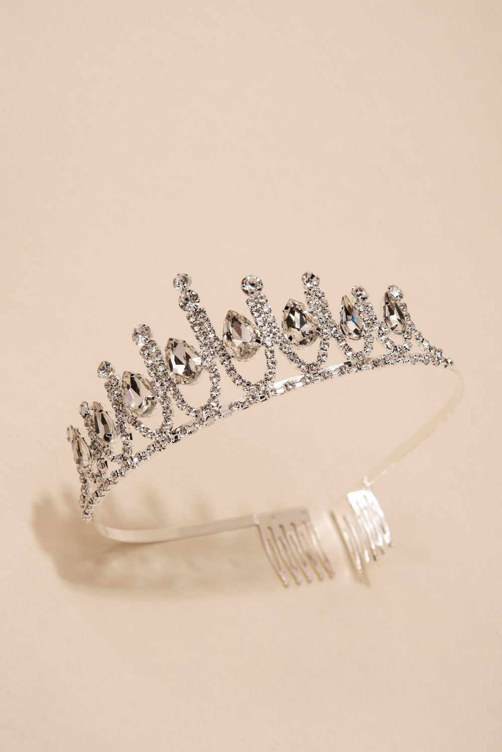 Amy Pointed Chandelier & Teardrop Crystal Tiara - Silver